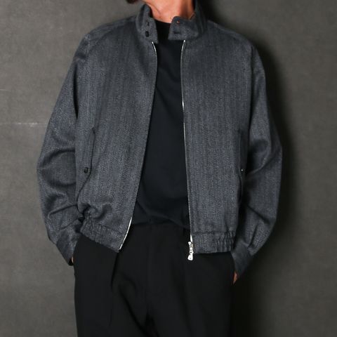 Dog Ear Jacket - Gray / オーガニックウール撚り杢へリンボン - ドッグイヤージャケット / M26C20BL01C