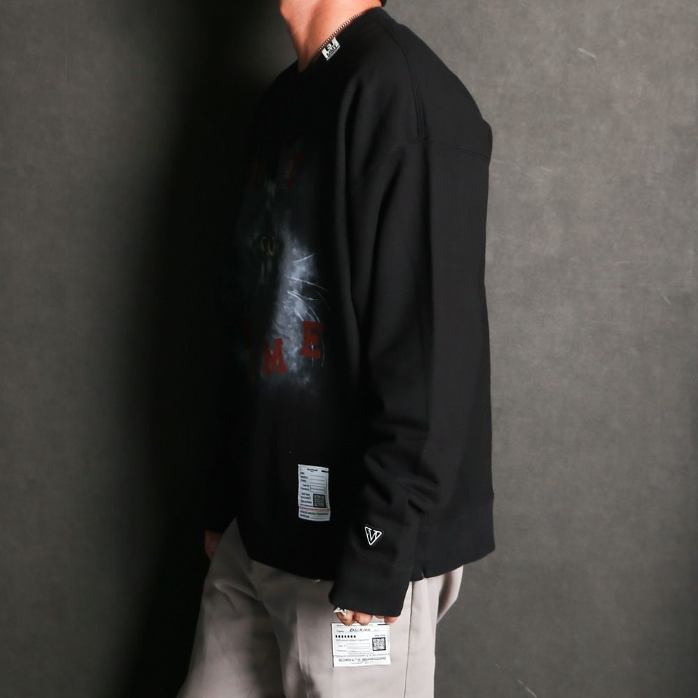 Cat Printed Sweatshirt - BLACK / キャット プリント スウェットシャツ / J17PO782