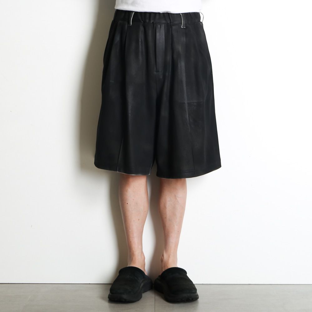 "Leather Coating Jersey" Short Track Pants - Black / レザーコーティングジャージ ショートトラックパンツ / TA26SS-PT090