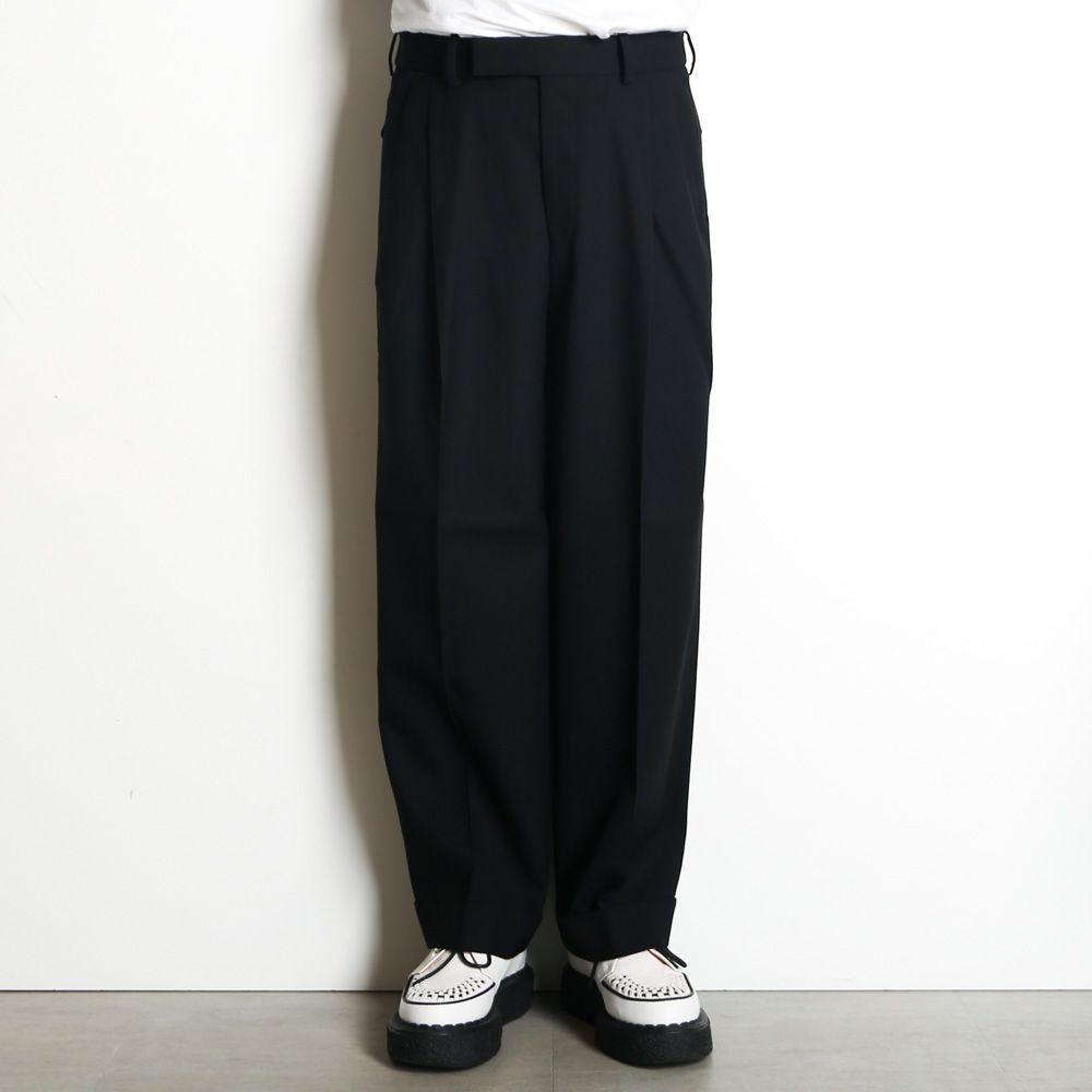 Double Pleated Semi Easy Trousers - Black / 3/60 オーガニックウールサバイバルクロス® - ダブルプリーテッドセミイージートラウザーズ / A26C07PT02C