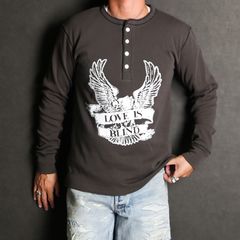 "EAGLE" Henry neck Long Sleeve T-Shirt - BLACK / ヘンリーネック ロングスリーブTシャツ  / G13LT074