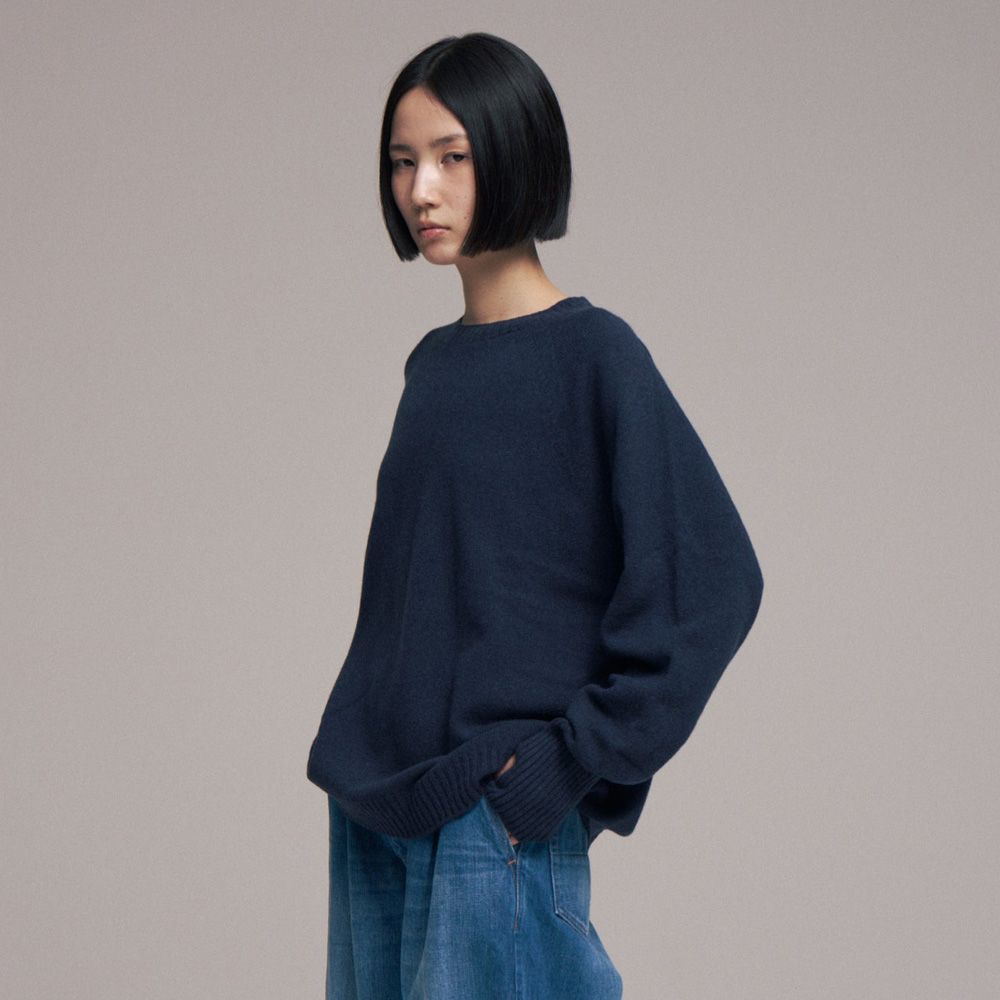 Wholegarment knit sweater - Wool & cashmere & silk - Navy / ホールガーメント クルーネックセーター - ウール & カシミヤ & シルク / SNKN-001E