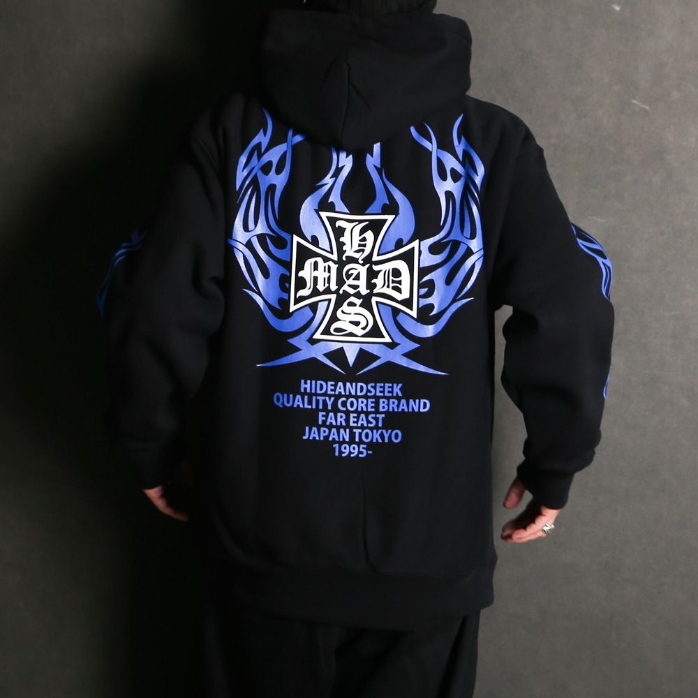 MAD Hooded Sweat Shirt - BLK × Blue / プルオーバーパーカー / HC-110825