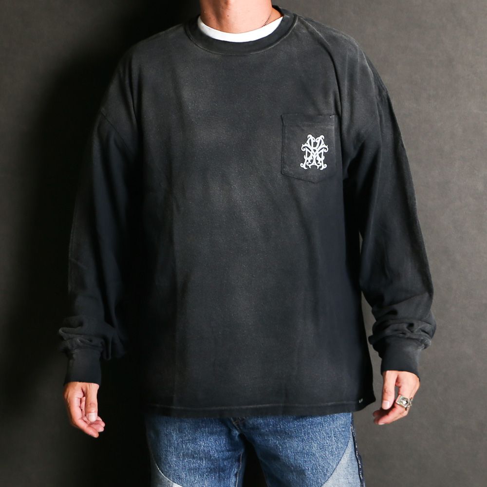 "Messenger Bird" Distressed Pocket L/S T-shirt - BLACK / グラフィック Tシャツ / G15LT086
