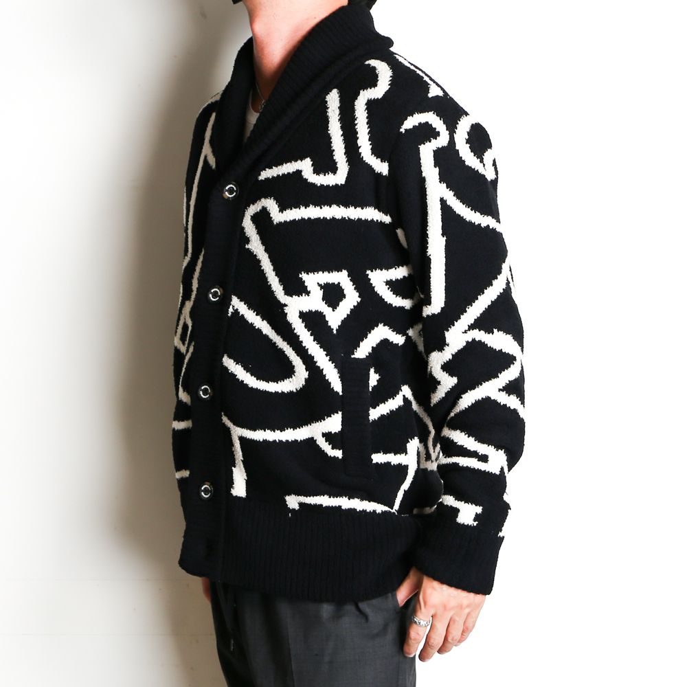 1PIU1UGUALE3 RELAX - FLUFFY LETTERED LOGO SHAWL COLLAR CARDIGAN