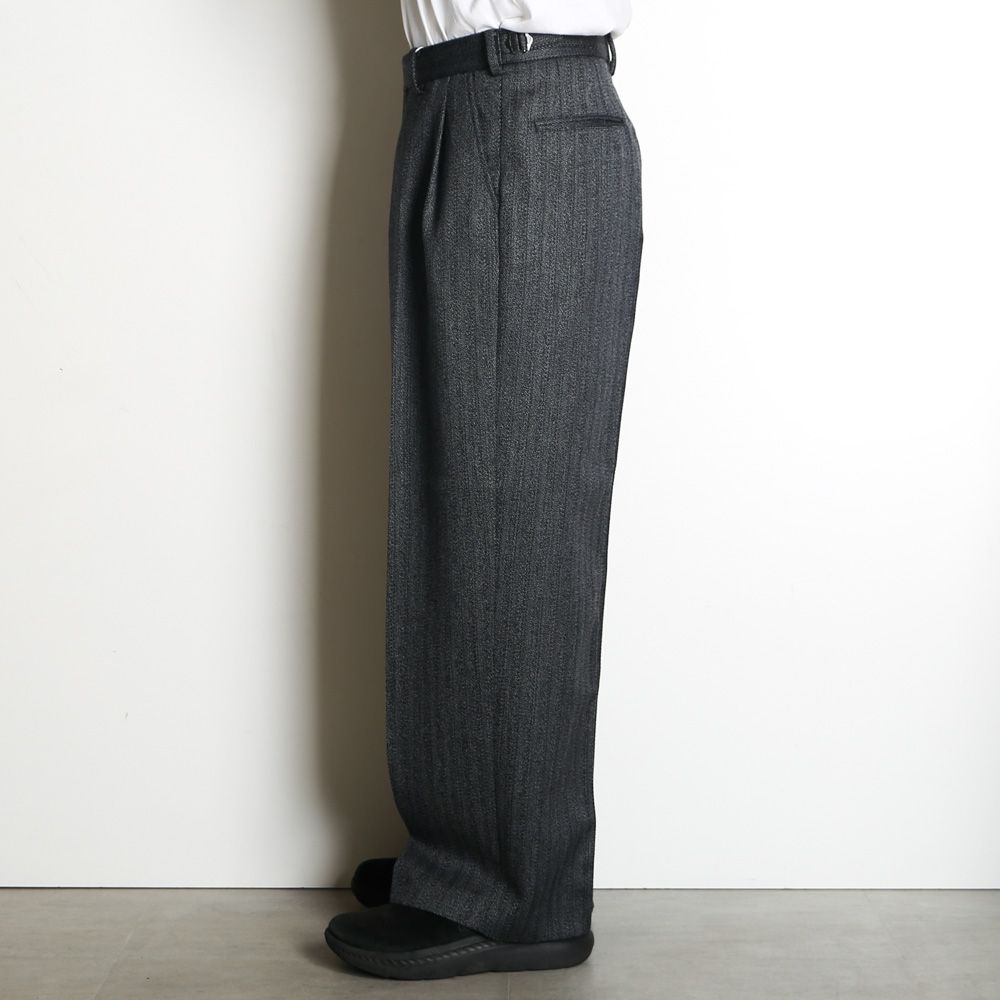 Single Pleat Wide Trousers - Gray / オーガニックウール撚り杢へリンボン - シングルプリーツワイドトラウザーズ / M26C20PT01C