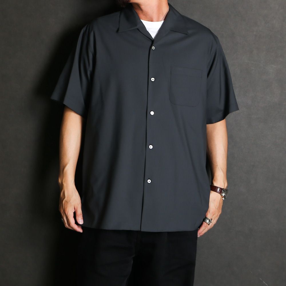 ITALIAN OPEN COLLAR S/S SHIRT - CHARCOAL / オーガニックウール2/80トロピカル - イタリアンオープンカラーS/Sシャツ / A26B04SH03B