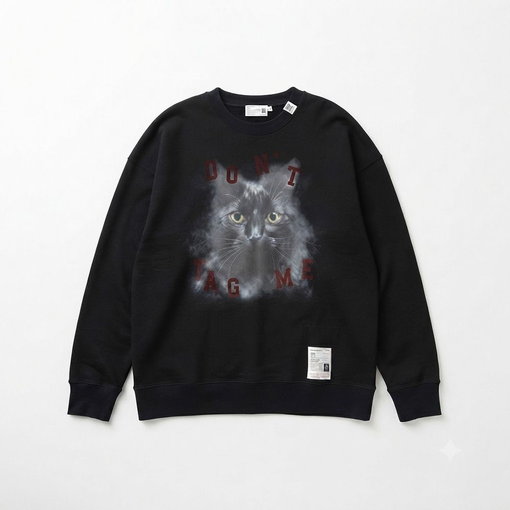 Cat Printed Sweatshirt - BLACK / キャット プリント スウェットシャツ / J17PO782
