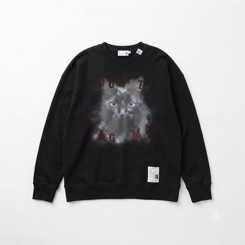 Cat Printed Sweatshirt - BLACK / キャット プリント スウェットシャツ / J17PO782