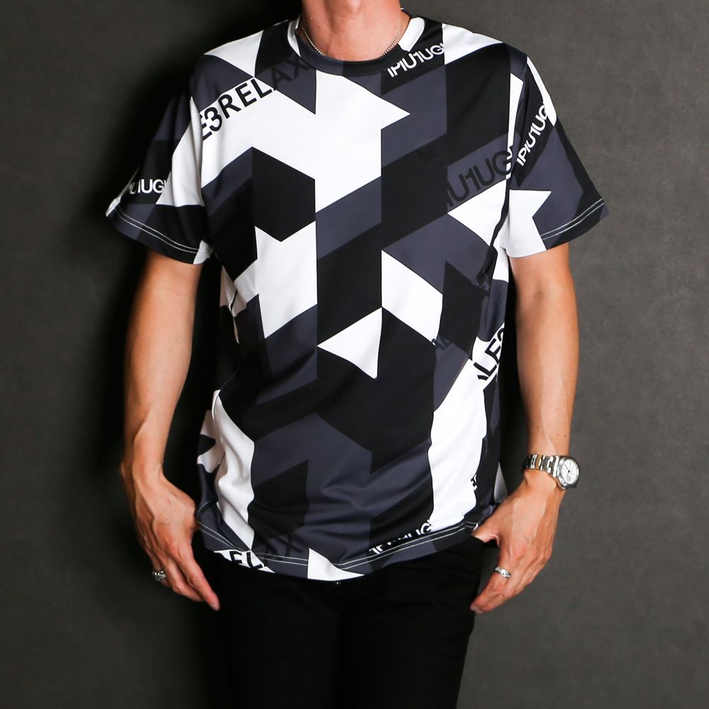 GEOMETRIC RASH GUARD CREW T-SHIRTS / 幾何学柄 ロゴ ラッシュガード Tシャツ  / UST-22009