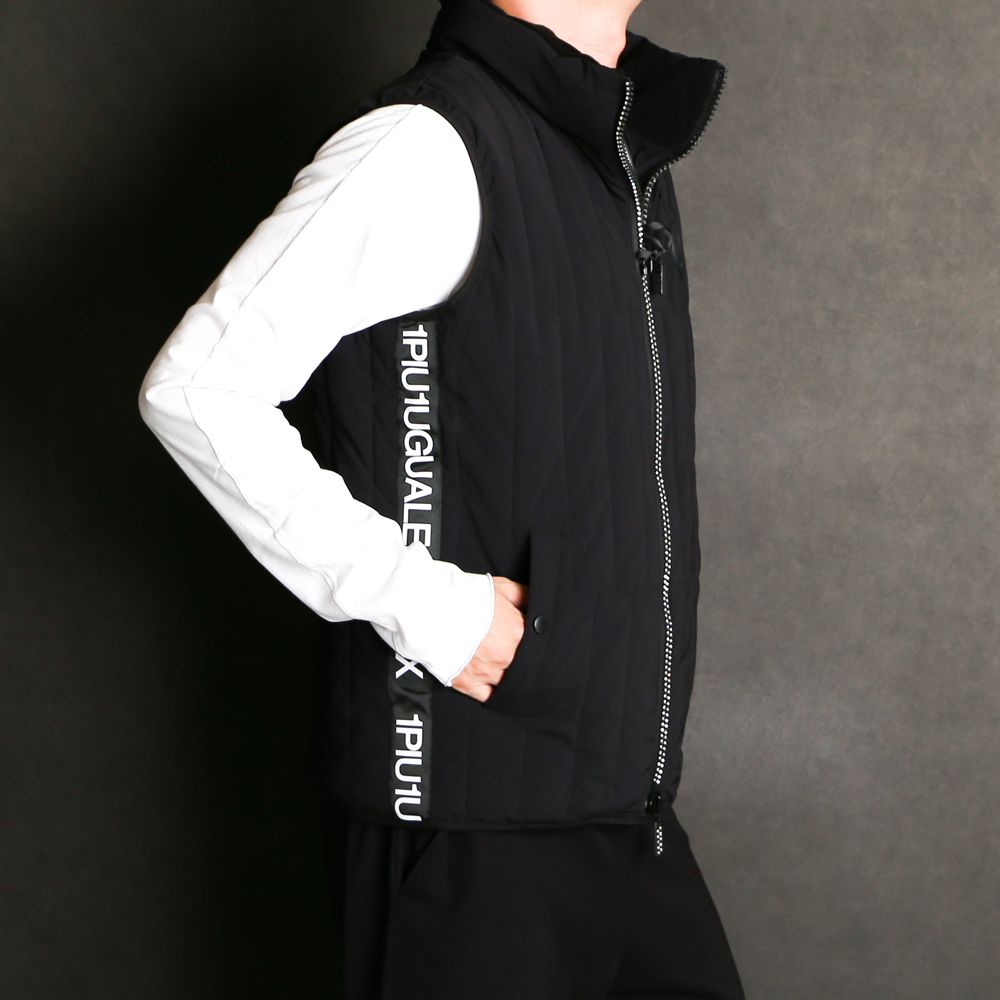 RHINESTONE ZIP SIDELINE LOGO INNER COTTON VEST / ラインストーン サイドロゴ 中綿ハイネックベスト / USO-21071