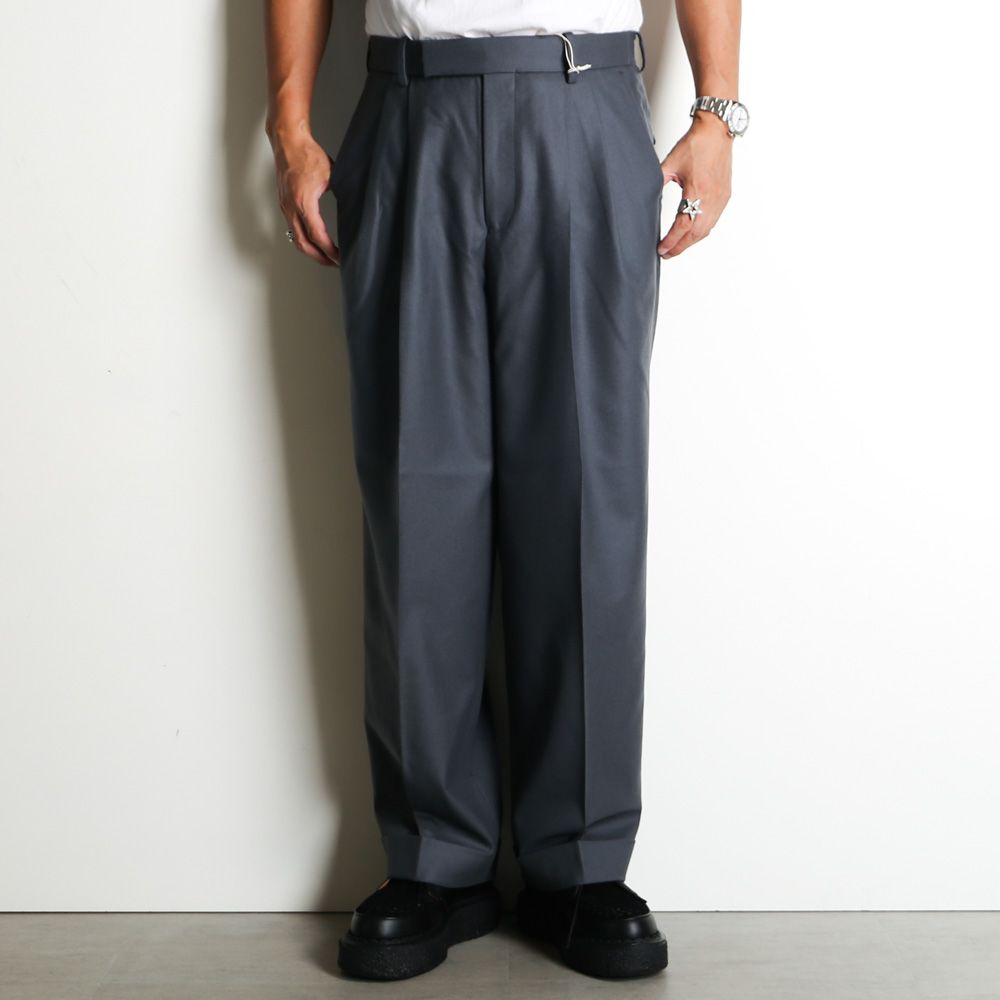 DOUBLE PLEATED WIDE TROUSERS - FOREST GRAY / オーガニックウール 2/80 フランネル - ダブルプリーテッドワイドトラウザーズ / A25C15PT02C