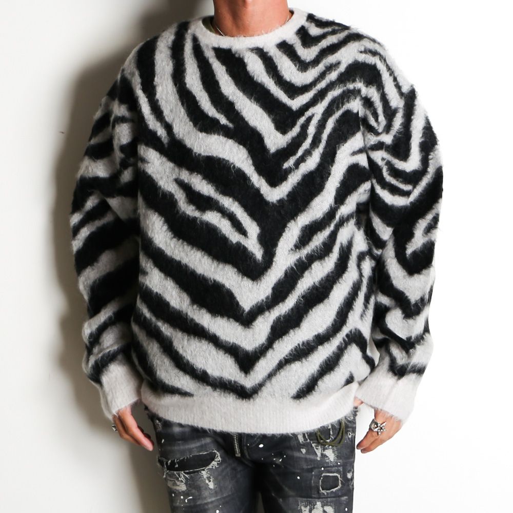 minedenim　ゼブラモヘアニット　サイズ2 MINEDENIM - Zebra Mohair Knit Crewneck Pullover / 2310-6002