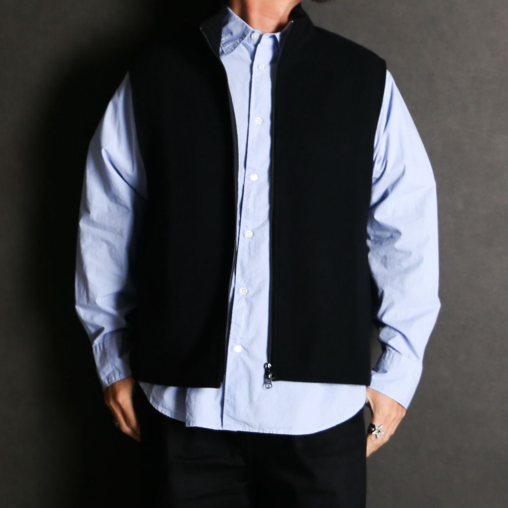 ZIP UP VEST - BLACK / スーパー130s ウールナッピング - ジップアップベスト / M25D10CS03A