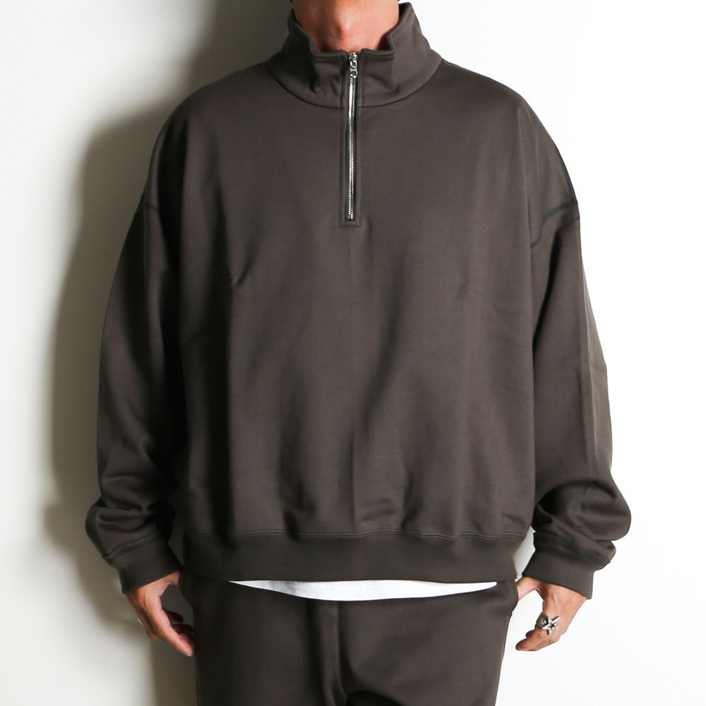 SHORT QUARTER ZIP PULLOVER - CHARCOAL / オーガニックコットンヘビー吊裏毛 - ショートクォータージッププルオーバー / A25D03CS02C