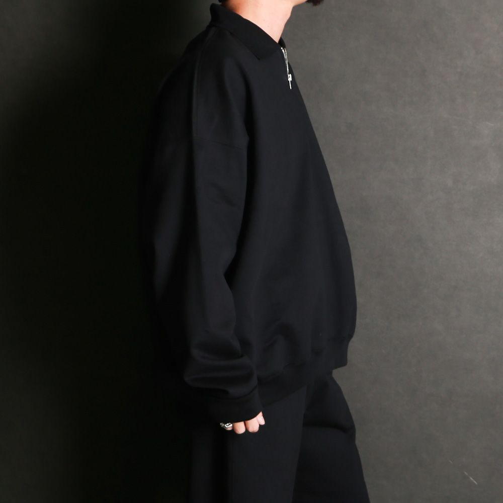 HALF ZIP POLO HUGE SWEAT - BLACK / オーガニックコットンヘビー吊裏毛 - ハーフジップポロヒュージスウェット / A26A09CS03C