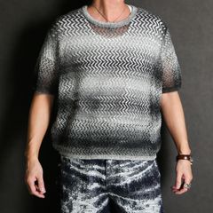 "Gradient-Striped Sheer Knit" Short Sleeve Knit - Black / グラデーション ニットトップ / TA26SS-KN047