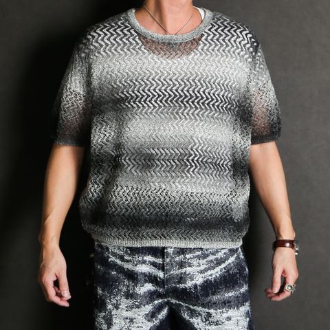 "Gradient-Striped Sheer Knit" Short Sleeve Knit - Black / グラデーション ニットトップ / TA26SS-KN047