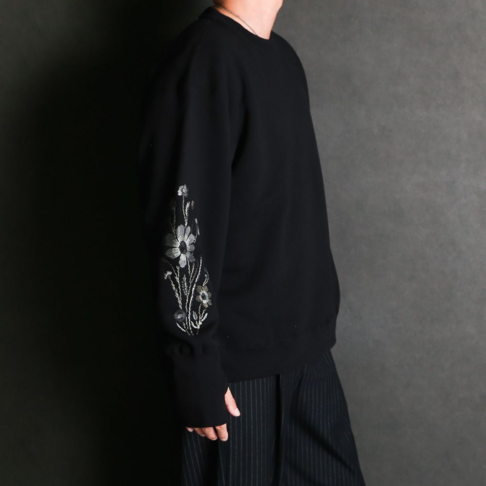 Embroidered Jacquard Crewneck Sweatshirt - Black / クルーネック スウェット / SN-632A