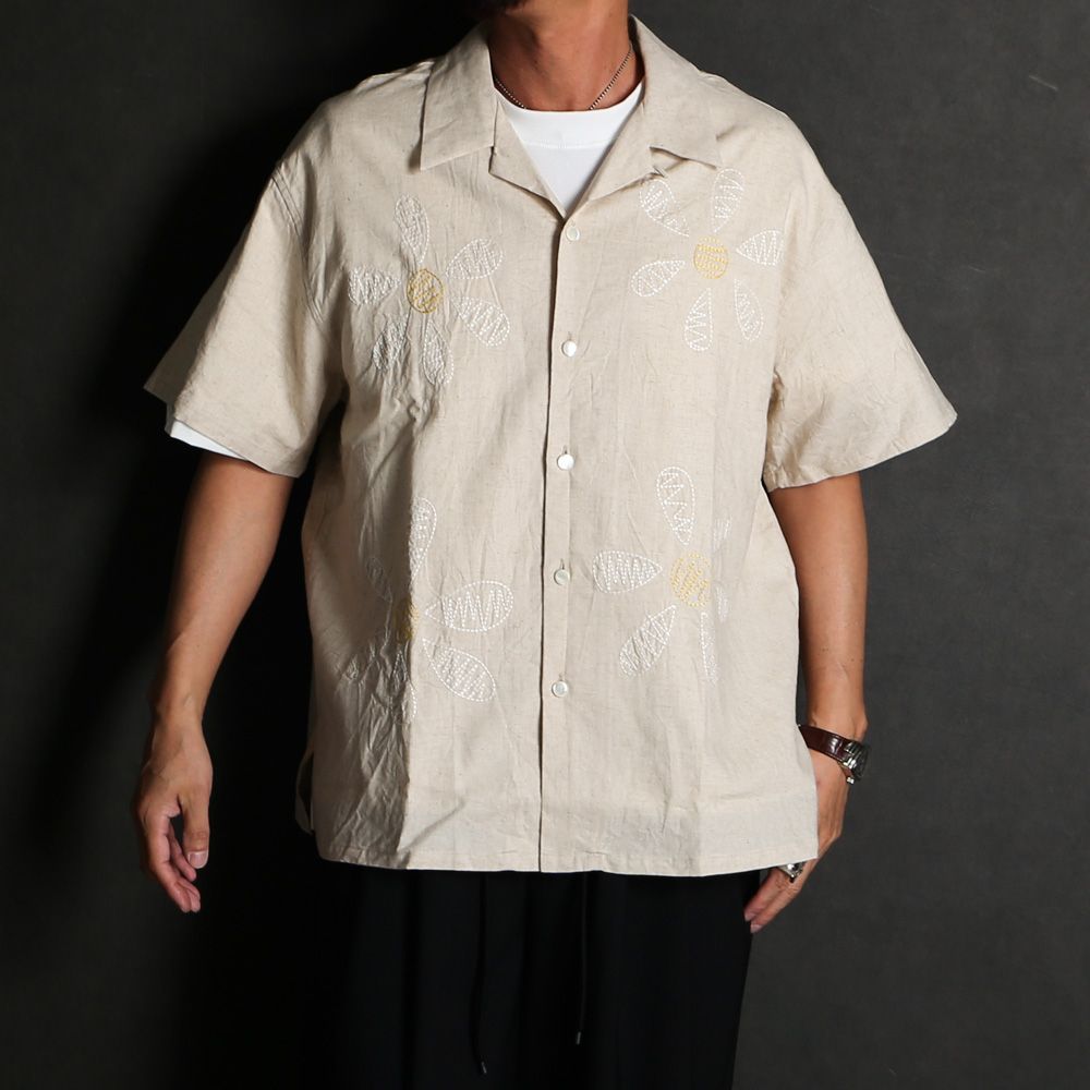 Aloha shirt - Big flowers embroidery / アロハシャツ - ビッグフラワーエンブロイダリー / SN-616B