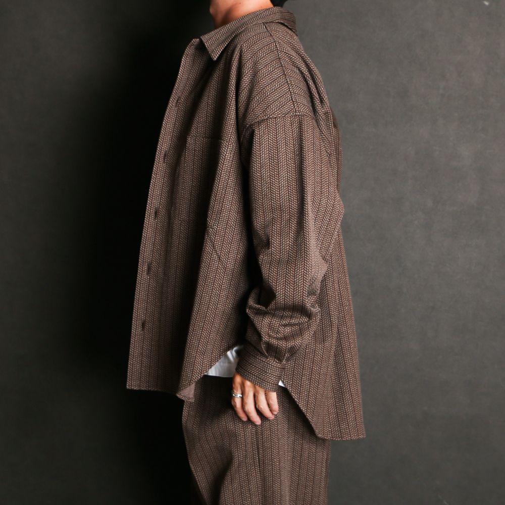 Regular fit big shirt - Herringbone jersey / レギュラーフィット ビッグシャツ ヘリンボーンストライプ / SN-398B