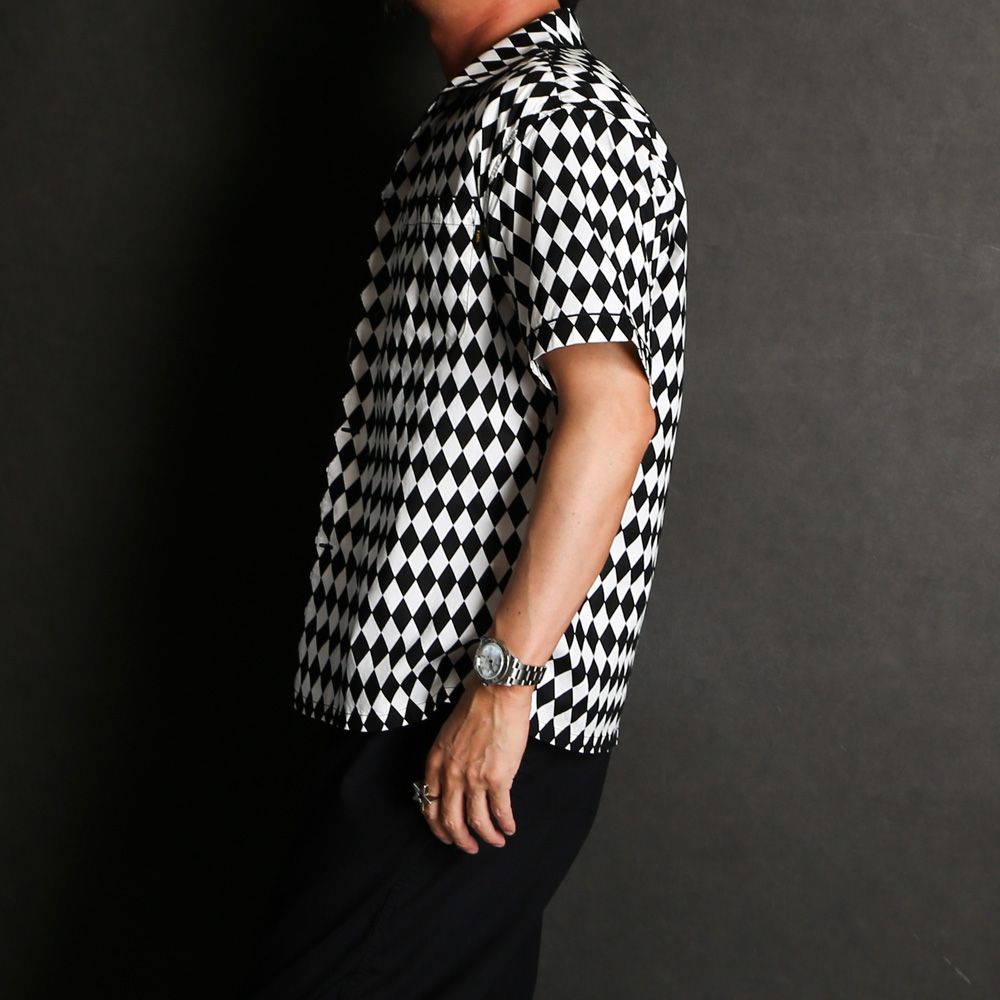 RATS - CHECKERED FLAG S/S SHIRT - BLACK / オープンカラー