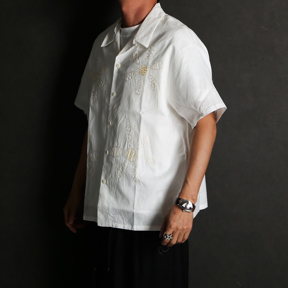 【ラスト1点-サイズS】 Aloha shirt - Big flowers embroidery / アロハシャツ - ビッグフラワーエンブロイダリー / SN-616A