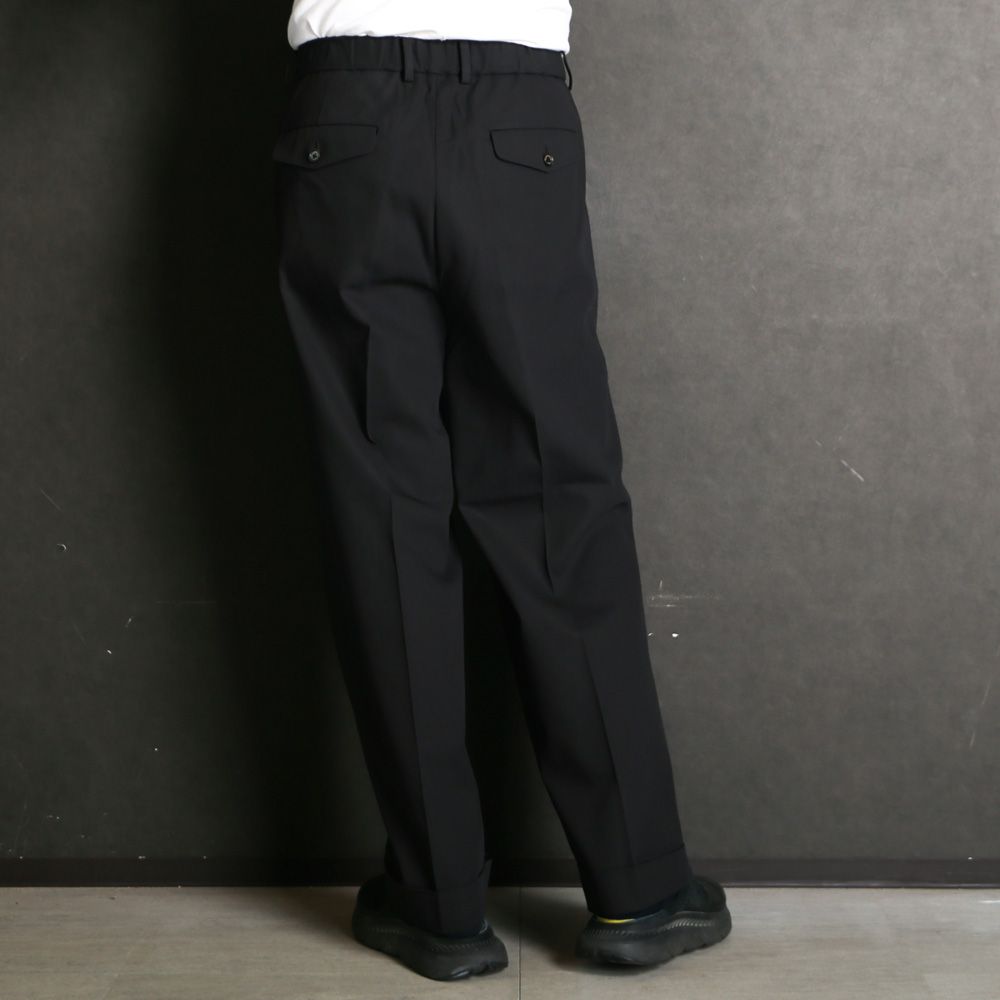 DOUBLE PLEATED SEMI EASY TROUSERS - BLACK / 60/2オーガニック強燃ボイル3/2ツイル - ダブルプリーテッドセミイージートラウザーズ / A26A16PT01C