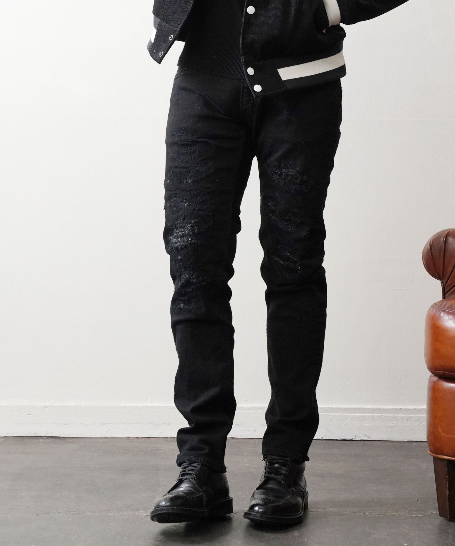 TMT - HYBRID-STRETCH DENIM 5P TIGHT TAPERED(DAMEGE 