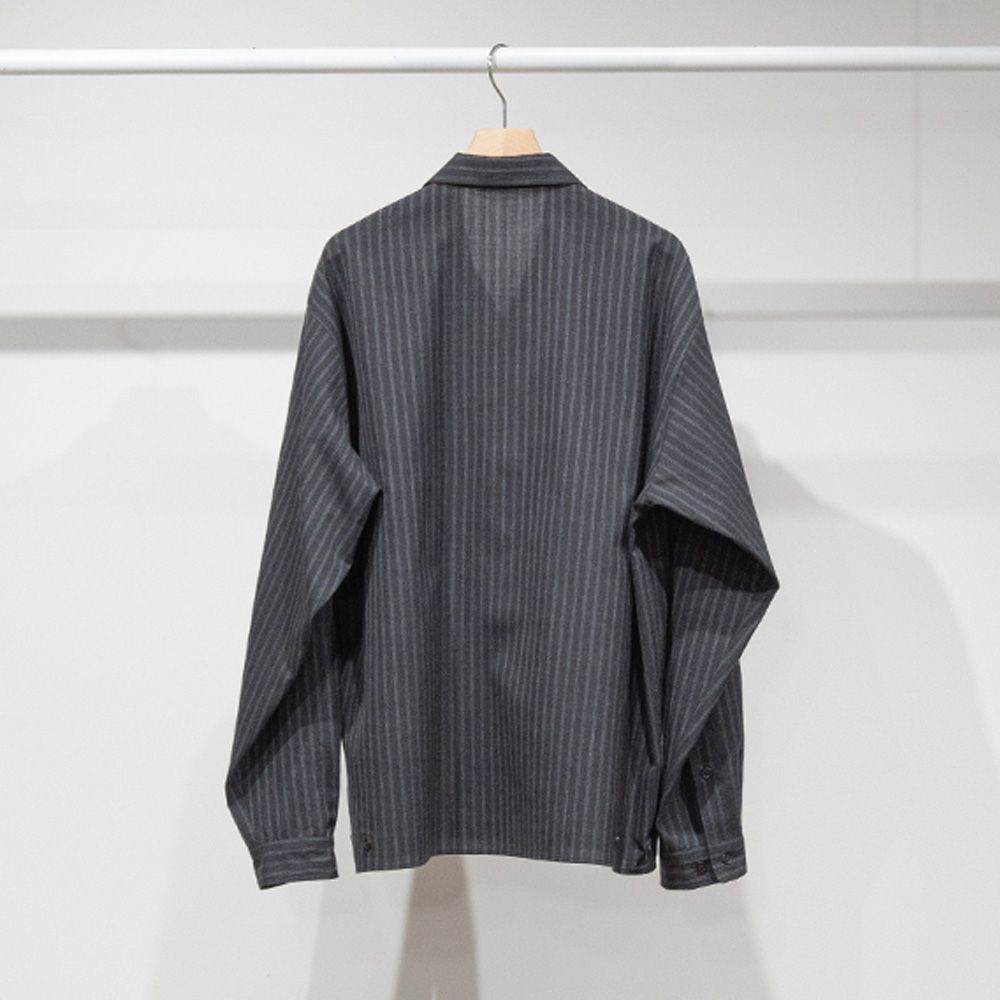 DOUBLE POCKET OPEN COLLAR SHIRT - GRAY STRIPE / 2/72 ウールトロピカルワッシャー - ダブルポケット オープンカラーシャツ / M26A11SH01C