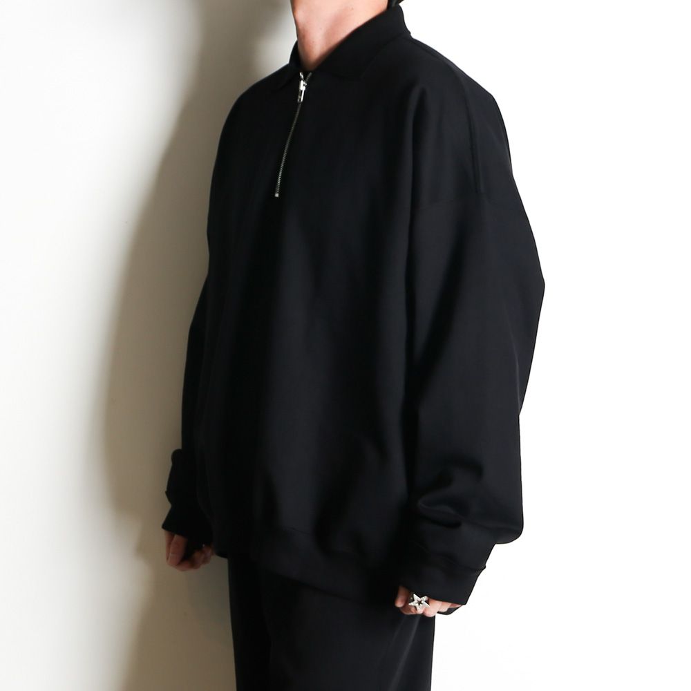 HALF ZIP POLO HUGE SWEAT - BLACK / オーガニックコットンヘビー吊裏毛 - ハーフジップポロヒュージスウェット / A26A09CS03C
