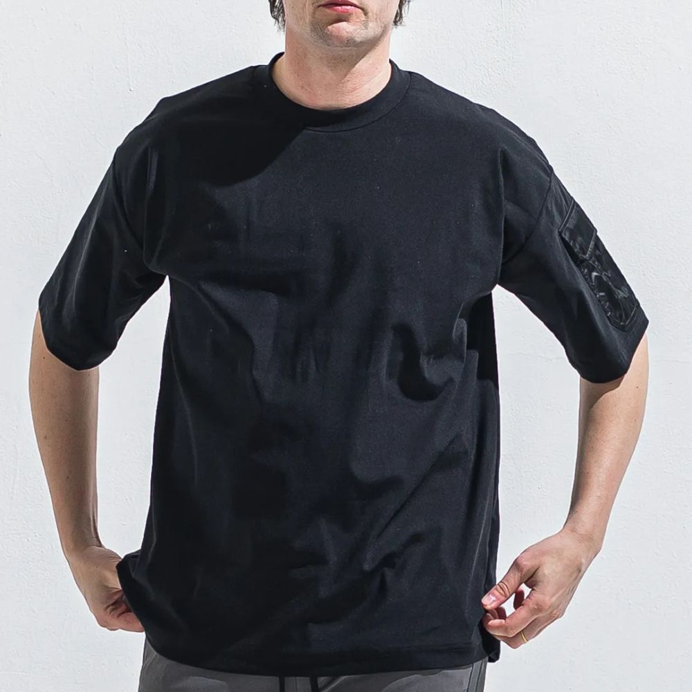 MILITARY NYLON OVER TEE - BLACK / ナイロンポケットビッグTシャツ / RC40-T-008