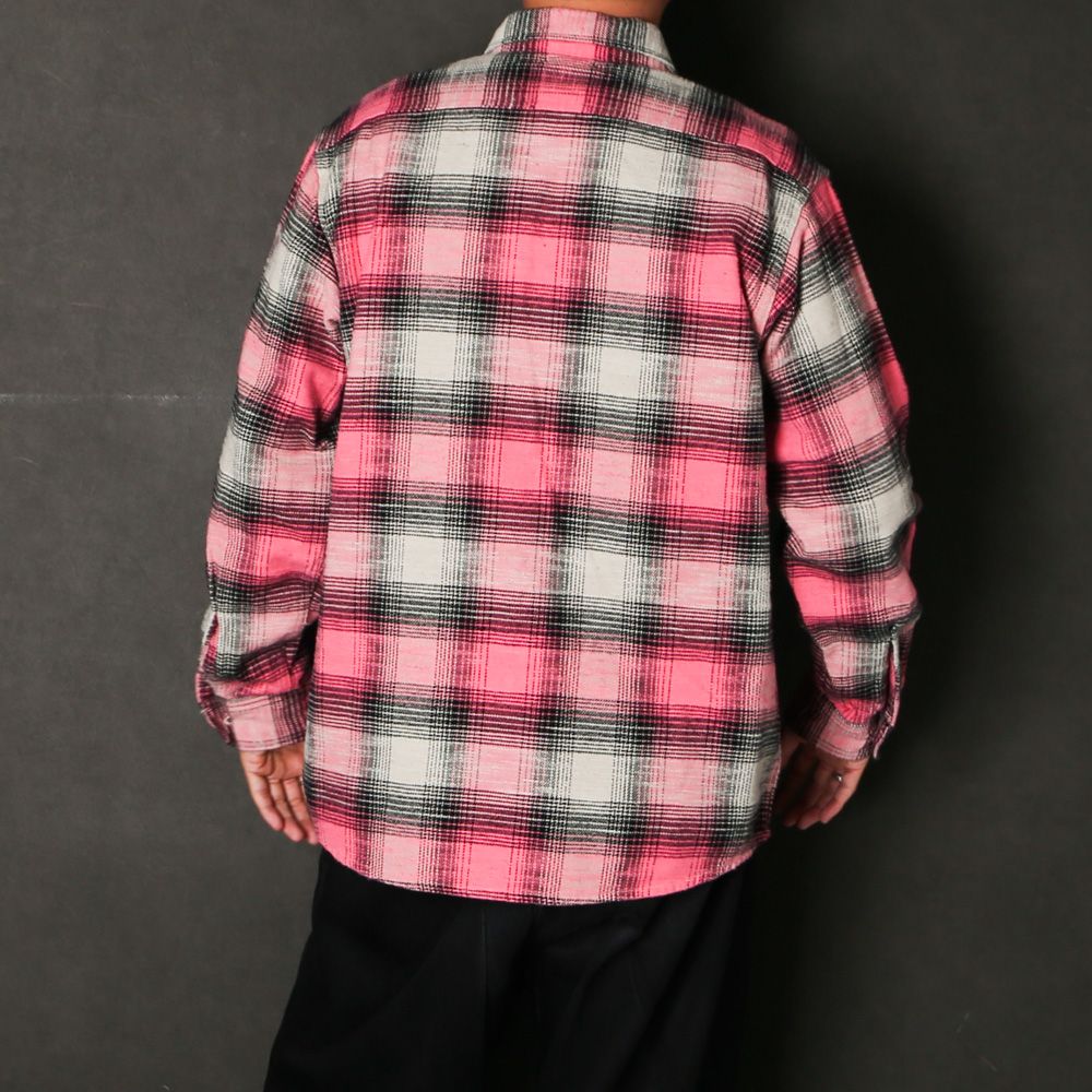 Heavy Cotton Flannel Ombre Work Shirt  - PINK / MDFBF09503