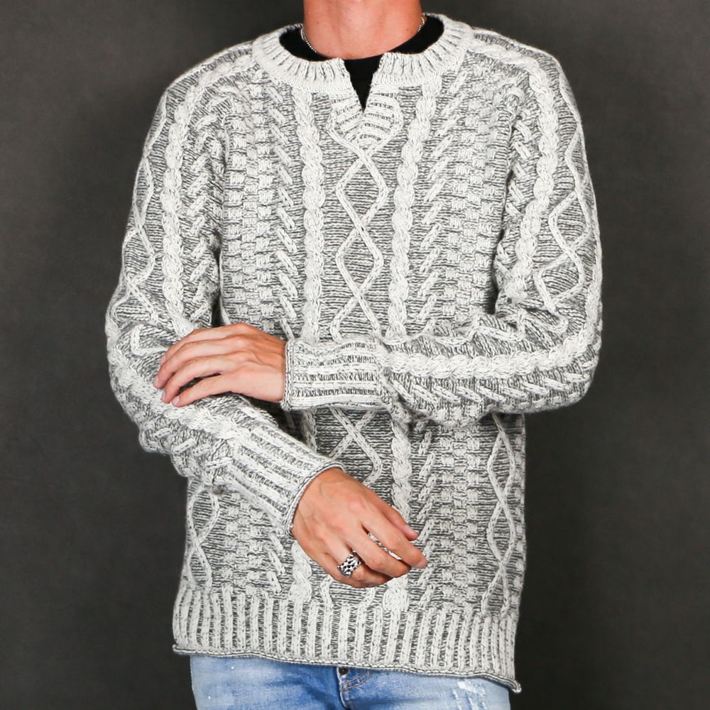 wjk - key-neck cable knit / キーネック ケーブルニット / 6859