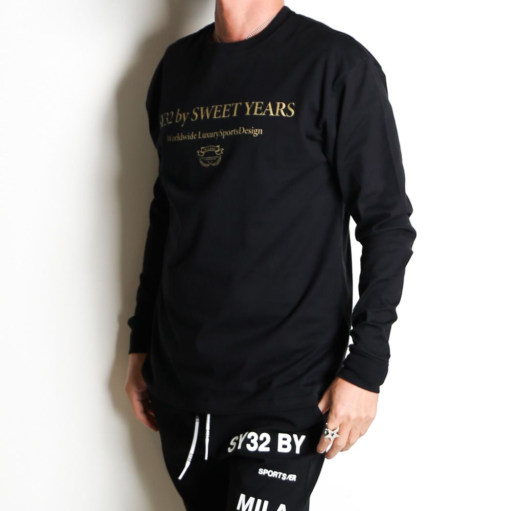 SANS SERIF LOGO L/S TEE - BLACK × GOLD / ロングスリーブTシャツ / 14178J-W