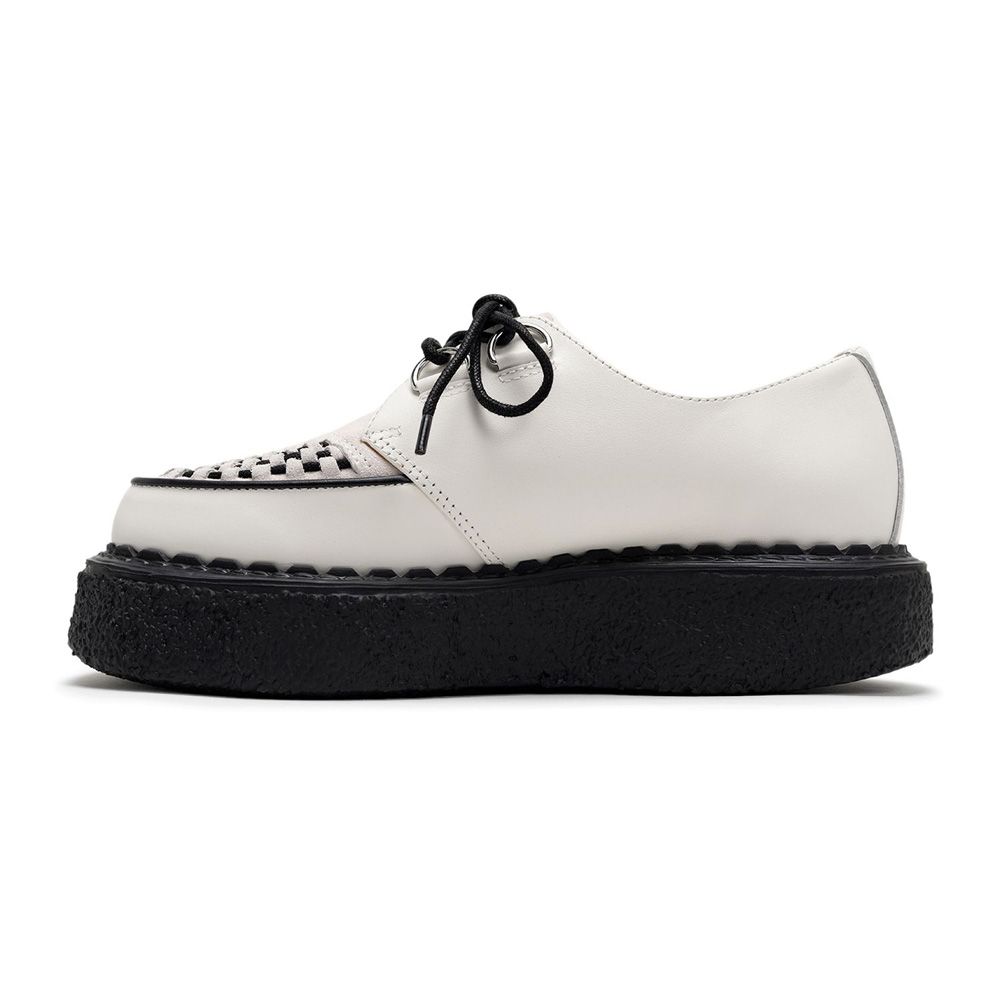BEDWIN & THE MMY General Scale. / "DAVID" Leather Inter Lace Shoes - WHT × BLK / C15FW703