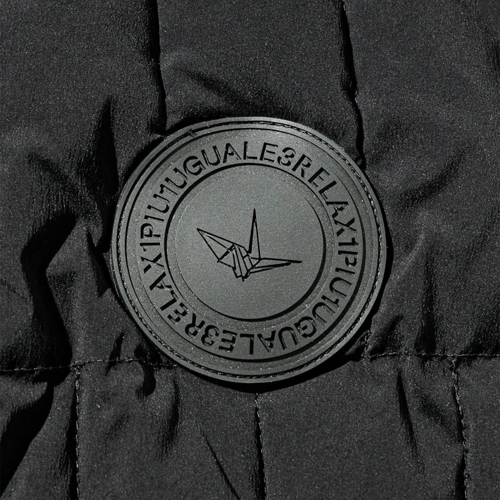 RHINESTONE ZIP SIDELINE LOGO INNER COTTON VEST / ラインストーン サイドロゴ 中綿ハイネックベスト / USO-21071
