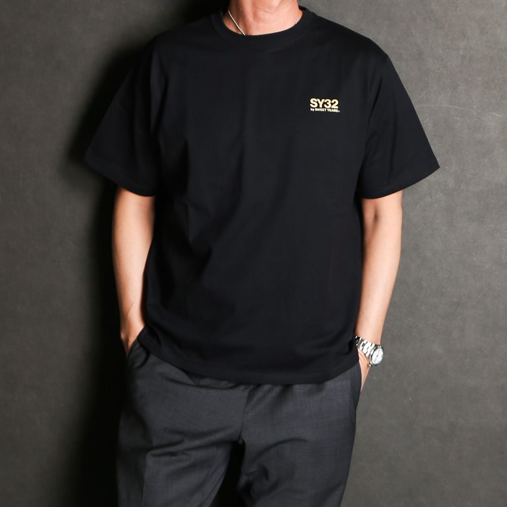 【ラスト1点-サイズS】BACK SLASH BIG LOGO TEE - BLACK × GOLD / グラフィックTシャツ / 14154J-W