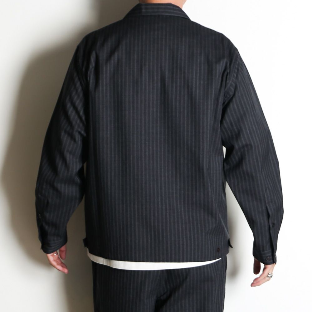 【ラスト1点-サイズ2】DOUBLE POCKET OPEN COLLAR SHIRT - GRAY STRIPE / 2/72 ウールトロピカルワッシャー - ダブルポケット オープンカラーシャツ / M26A11SH01C