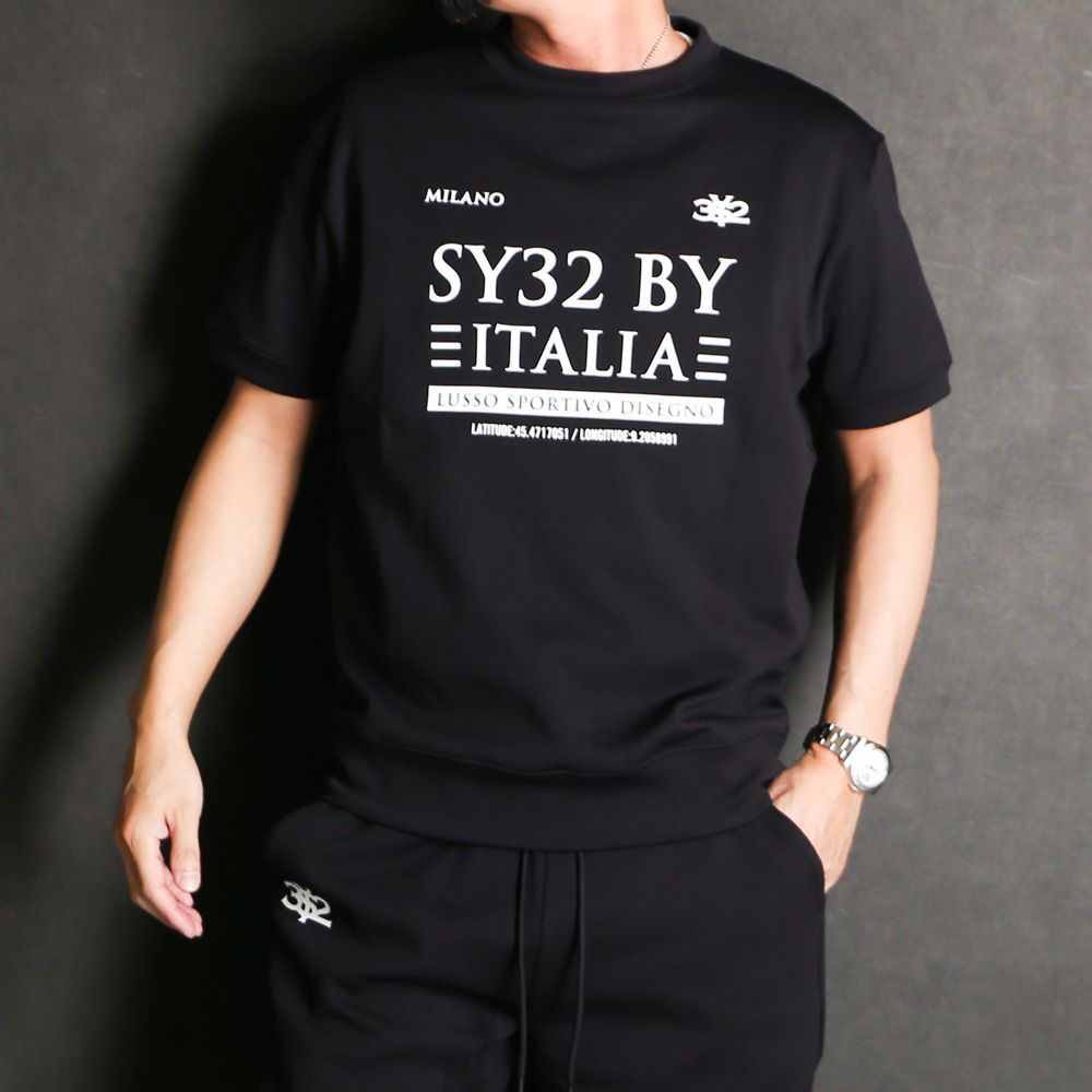 SPIRAL KNIT ZIP TEE - BLACK  / グラフィック ニットTシャツ / 15013
