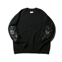 Embroidered Jacquard Crewneck Sweatshirt - Black / クルーネック スウェット / SN-632A