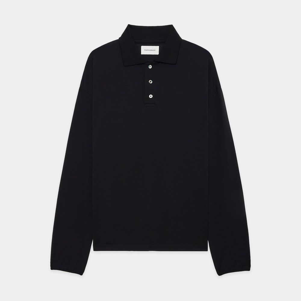Long Sleeve Polo - Black / スーパー160sウール 防縮天竺 - ロングスリーブポロ / A26C12CS03C