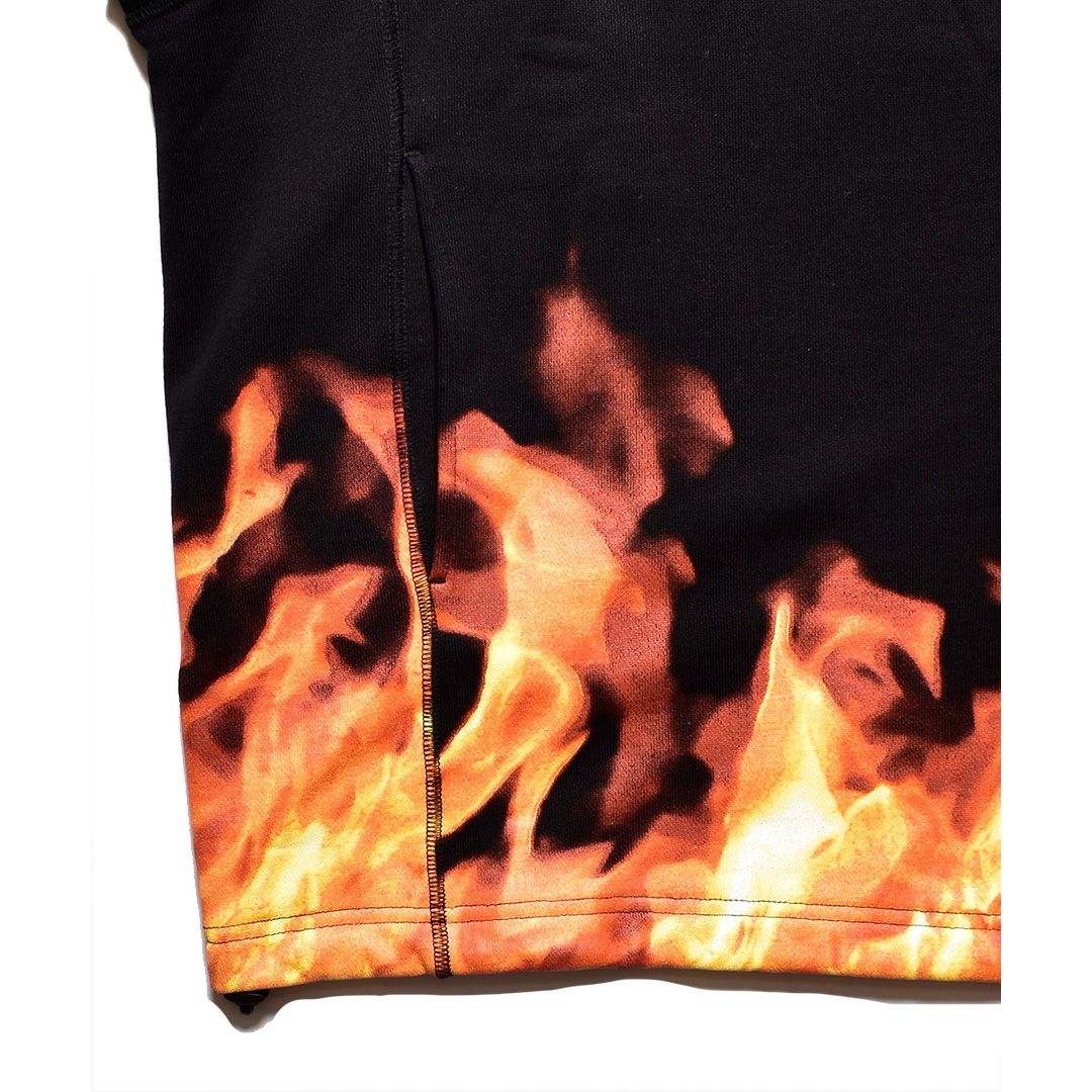 Fire Pattern Cutoff Sleeve Big Hoodie / 2308-6004