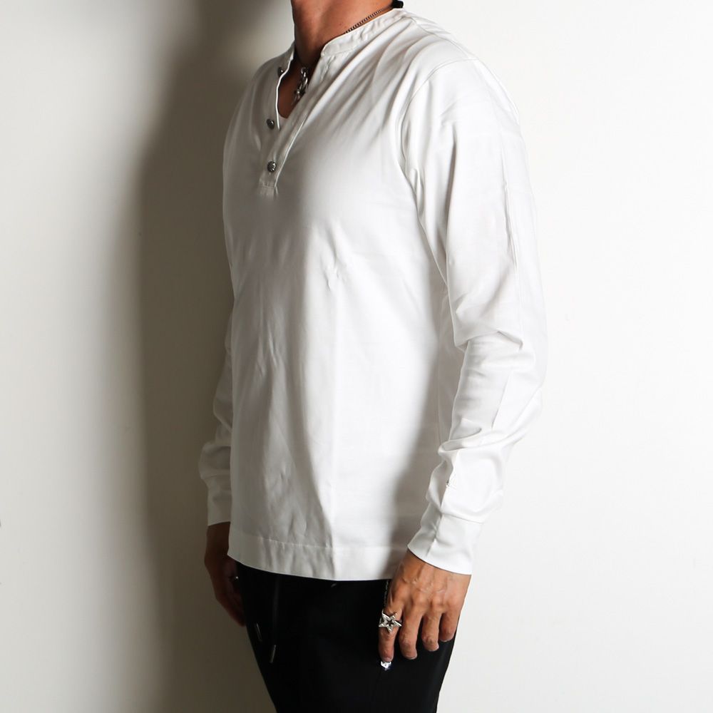 HENLEY NECK SUPER MERCERIZED LONG SLEEVE T-SHIRT - WHITE / ダブルシルケット ヘンリーネック ロングスリーブTシャツ / UST-24058