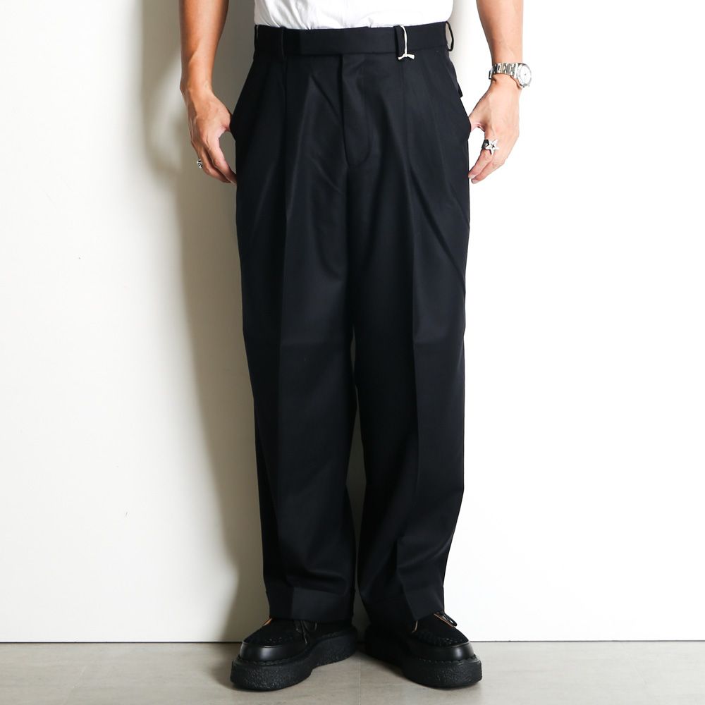 DOUBLE PLEATED WIDE TROUSERS - BLACK / オーガニックウール 2/80 フランネル - ダブルプリーテッドワイドトラウザーズ / A25C15PT02C