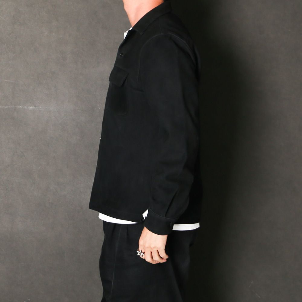 Full Grain Suede Open Collar Work Shirt  - BLK / MDFBF10501