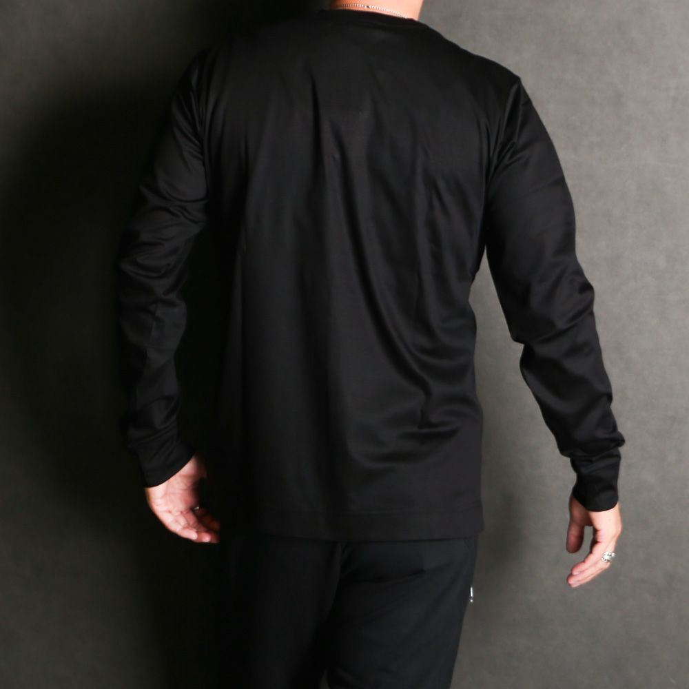 HENLEY NECK SUPER MERCERIZED LONG SLEEVE T-SHIRT - BLACK / ダブルシルケット ヘンリーネック ロングスリーブTシャツ / UST-24058