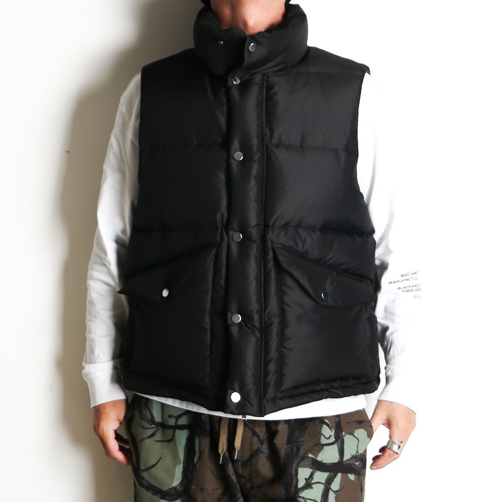 SILK DOWN VEST - BLACK / シルクタフタ - シルクダウンベスト / A25C17BL01A