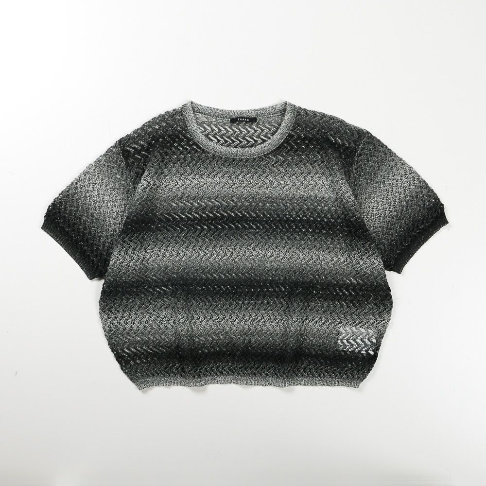 "Gradient-Striped Sheer Knit" Short Sleeve Knit - Black / グラデーション ニットトップ / TA26SS-KN047
