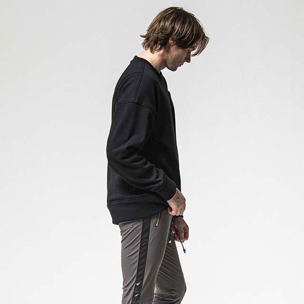 RC chenille velours fleece drop trainer - BLACK / サガラ刺繍ワッペン 裏起毛ルーズトレーナー / RC38-C-004